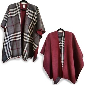 Reversible Plaid and Burgundy Cape